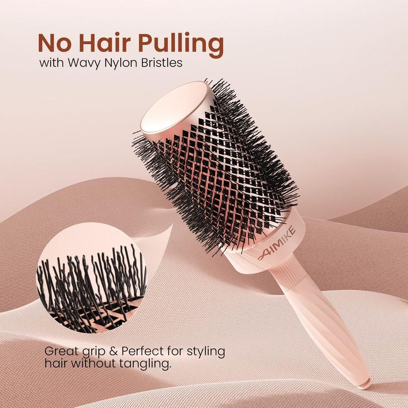 AIMIKE Rose Luxe Round Brush for Blow Out, With Nano Thermal Ceramic Tech, Round Brush for Blow Drying, Curling, Styling and Shine, with 4 Clips