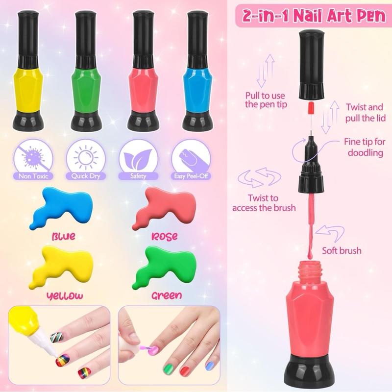 Nail Art Kit for Girls with Nail Dryer & Polish Pen - Non-Toxic Quick Dry Nail Polish Set for Kids - Birthday Christmas Gift