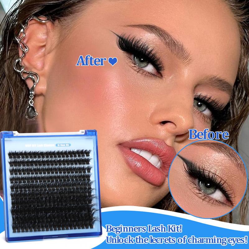 FEEGO Thick Lash Extension Kit 100P 10-18MM Fluffy Lash Clusters 100P Eyelash Extension Kit DIY Lash Extension Kit Glue and tweezers Makeup Cosmetic