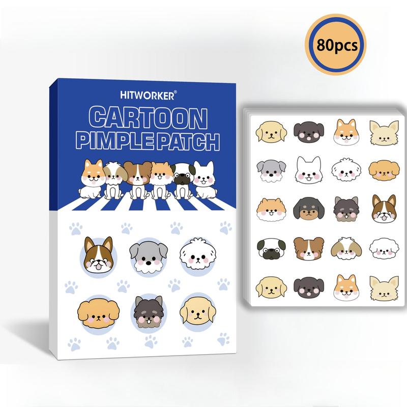 Cute Cartoon Dog Pattern Acne Patch, 80pcs box Hydrocolloid Acne Covering Sticker, Facial Skin Care Product for Women & Men, Christmas Gift