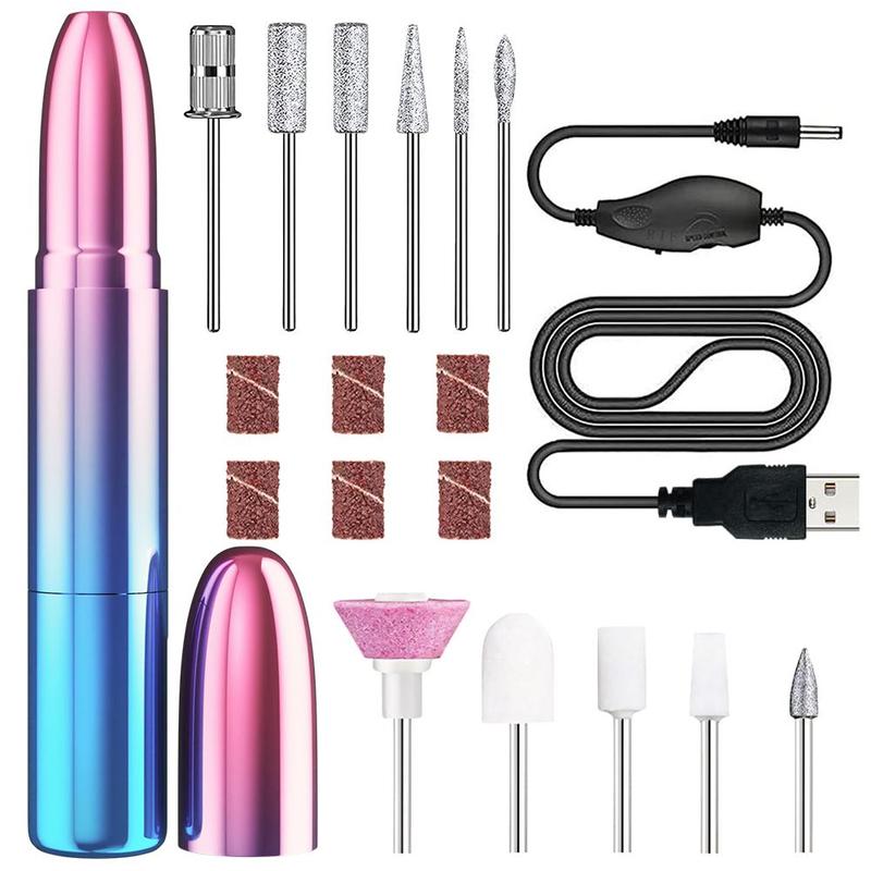 Electric Nail Drill File Kit, 1 Set USB Electric Nail Drill Machine for Acrylic Nail Set, Professional Portable Electric Nail File Polishing Tool