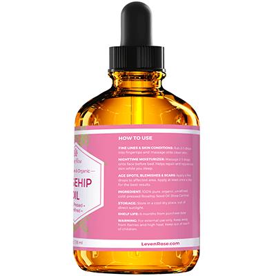 Leven Rose Organic Rosehip Oil Evening Moisturizer- 4 oz for Moisturizing & Skincare Practices Floral Daily