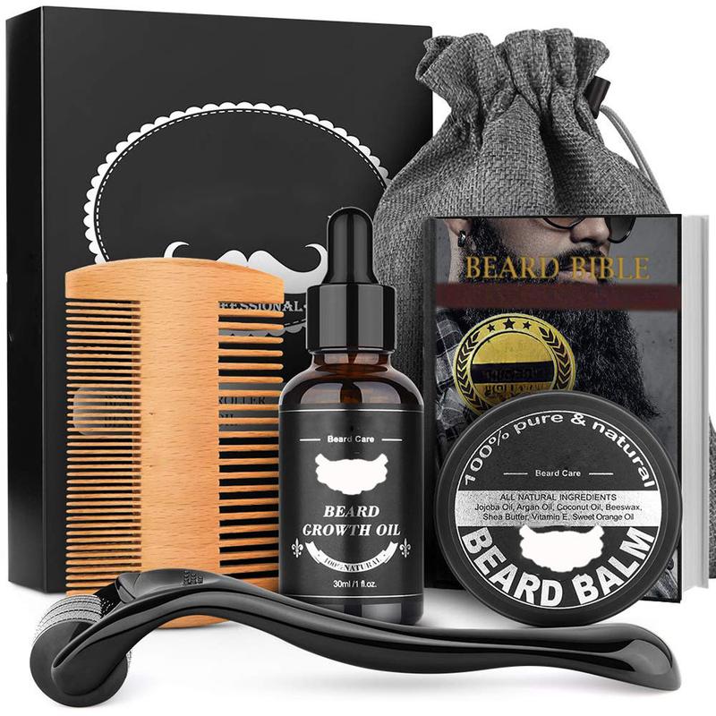 Zuiapoo 9-piece Beard Care Set, Beard Set, Balsam Double-sided Comb, Roller Beard, Gift, Men's Beard Care, Men's Makeup Tools,Beard Trimming Tools, Beard Care Agent, Blackening Agent (black) Beard Cream Cleaning Care (foam Agent)