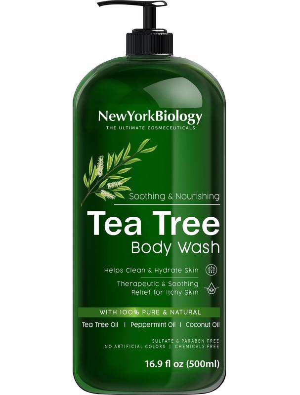 New York Biology Tea Tree Body Wash for Men and Women - Moisturizing Body Wash Helps Soothe Itchy Skin, Jock Itch, Athletes Foot, Nail Fungus, Eczema, Body Odor and Ringworm - 16.9 Fl Oz - Pack of 2