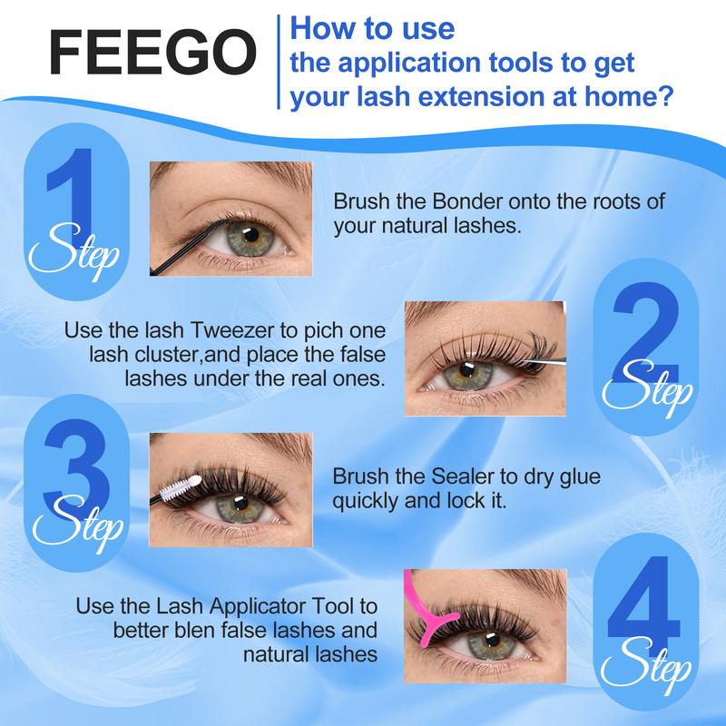 FEEGO Thick Lash Extension Kit 100P 10-18MM Fluffy Lash Clusters 100P Eyelash Extension Kit DIY Lash Extension Kit Glue and tweezers Makeup Cosmetic