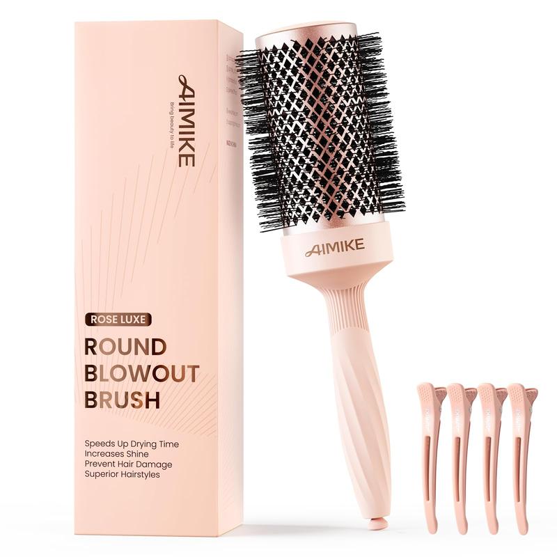 AIMIKE Rose Luxe Round Brush for Blow Out, With Nano Thermal Ceramic Tech, Round Brush for Blow Drying, Curling, Styling and Shine, with 4 Clips