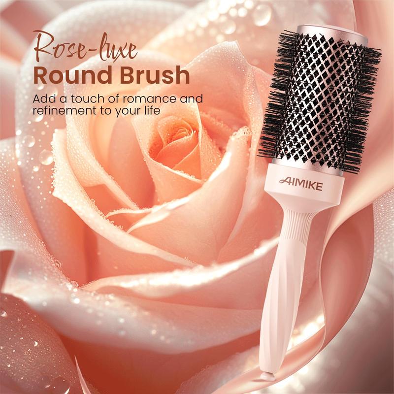 AIMIKE Rose Luxe Round Brush for Blow Out, With Nano Thermal Ceramic Tech, Round Brush for Blow Drying, Curling, Styling and Shine, with 4 Clips