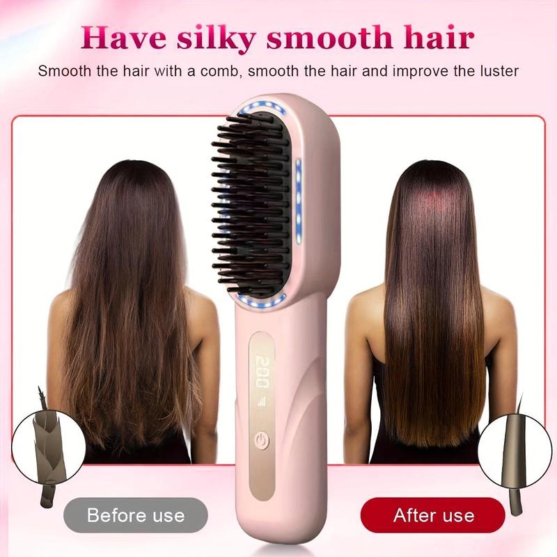 Rechargeable Hair Straightening Brush, 1 Count Wireless Hair Straightener with Adjustable Temperature Setting & Blue Light Sterilization Function