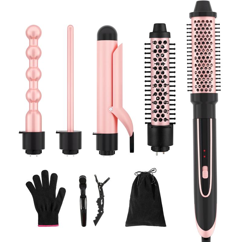 5 in 1 Hair Curler Set, 1 Set Including Hair Curler & Interchangeable Ceramic Barrels & Gloves & Hair Clips, Hair Styling Tool for Home & Salon Use