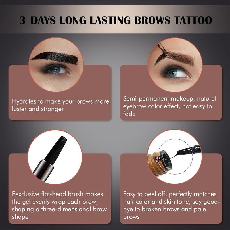 2 Pcs Peel Off Tattoo Eyebrow Gel Set, Natural Color Eye-Brow Gel Long-Lasting Waterproof Eyebrow Tattoo, Easy Peel Off Eyebrow Brow Tattoo Makeup -Up To 3 Days (Dark Brown)