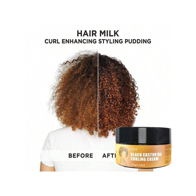 GZE Black Castor Oil Curl Defining Cream Non-Stick Hydrates & Eliminates Frizz, Hair-Smoothing Anti-Frizz Cream To Define All Curly Types & Hair Textures Curling Perfection Cream For Women And Men