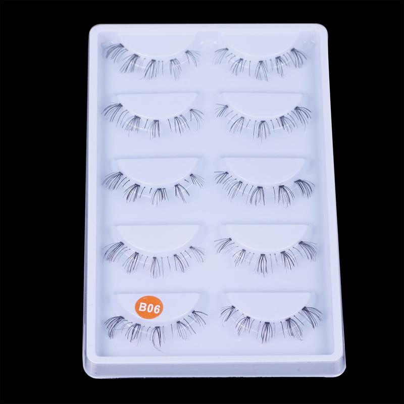 Cluster False Eyelashes, 5 Pairs Transparent Stem Curling Eye Makeup Strip Lashes, Faux Cluster Lashes for Eyelash Extensions, Natural False Eyelashes