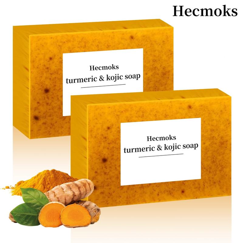 HECMOKS 2-Pack Lemon Turmeric Kojic Acid Soap for Dark Spots, Brightening Bath Bars, Skin Repair Facial Wash Cleansing Body Care - Natural Formula