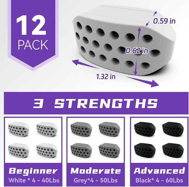 12count S Adjustable Resistance Rubber Jaw Exerciser for Strength Training of Face, Neck, and Jawline Skincare Facial