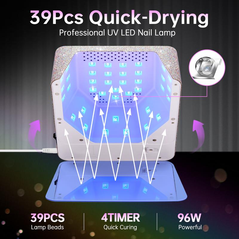 UV LED Nail Lamp 96W Nail Dryer Sparkly Gel Polish Light 4 Timer Setting Professional Quick Dry Curing Lamp with Display Auto Sensor for Salon & Home