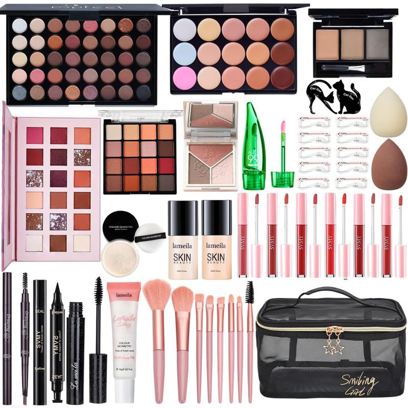 All in One Makeup Kit for Women Full Kit, Make Up Gift Set for Women, Makeup Essential Bundle Includes Foundation  Primer Eyeshadow Contour Palette Lipstick Eyeliner Mascara  Brush Set