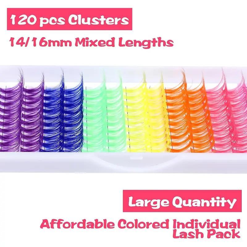 Colorful Eyelash Extension Set, 120pcs box Mixed Color & Length Individual False Eyelashes, Reusable Fluffy Eyelashes, Suitable for Women & Girls