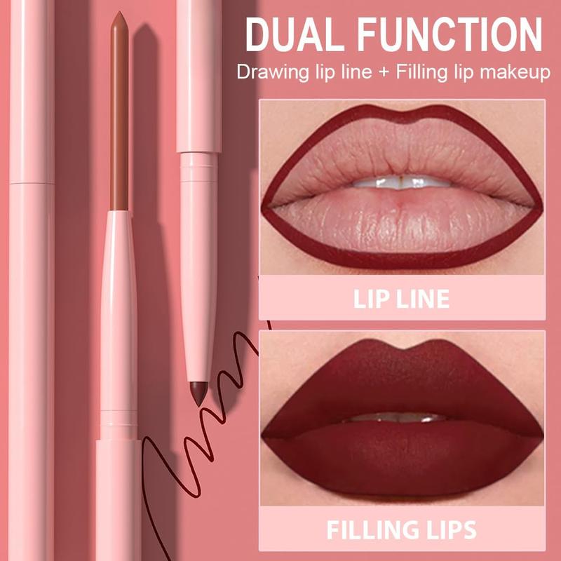 6Pcs Retractable Lip Liner Pencils Set for Shaping & Sculpting Lips, Mauve Maroon Dark Red Orange Nude Chocolate Brown Plum Creamy Matte Velvet Pigmented Rich Lip Colors Liner Crayon Lipstick 01