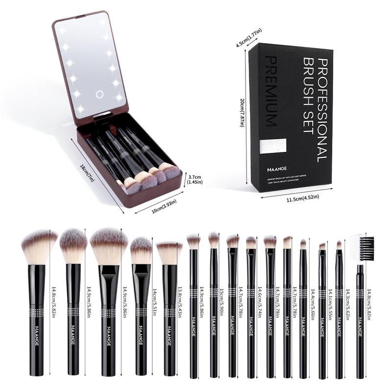 Professional Soft Makeup Brushes Set with LED Light, 15pcs set Makeup Brush with Storage Box, Portable Makeup Accessories for Women & Girls