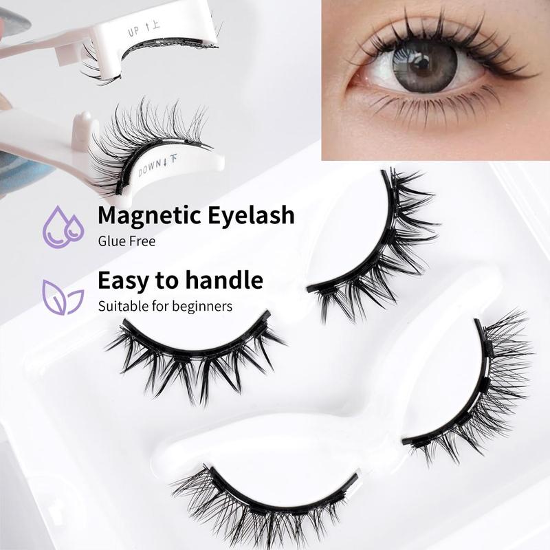 Magnetic Eyelash Kit, 2 Pairs Reusable Magnetic Eyelash Kit with Applicator, Natural Look Cat Eyelash, Fluffy Soft False Eyelashes for Girls and Women, Makeup Tools, Cosmetic Tools