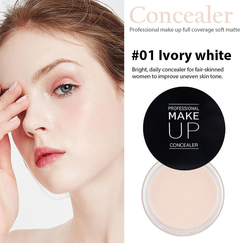 Pot Concealer Full Coverage Set,under Eye Brightener Concealer for Conceals Dark Circles,Waterproof Foundation Face Makeup Brush Kit,Color Correcting Concealer,Eye Ring corrector de ojeras 01 Daily Gift