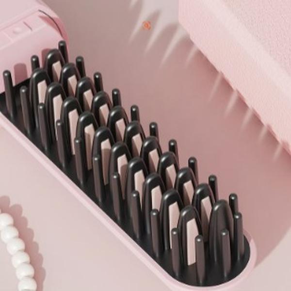 YMUB Mini Hair Straightening Brush, Portable Hair Straightener Brush Cordless for travel new  hair tool pink  straightener