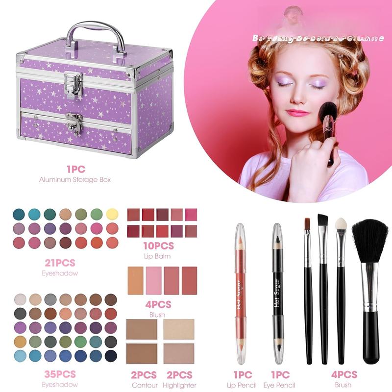 Makeup Kit for Teens with  Case, Portable Beginner Makeup Gift Set, Makeup Beauty Kit for Girls (PURPLE)