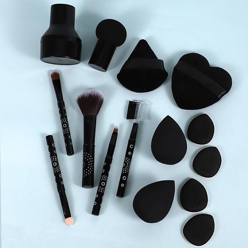 Professional Makeup Tool Set, 15pcs set Makeup Brush & Makeup Sponge & Setting Powder Puff & Finger Puff & Mushroom Powder Puff, Makeup Tool for Women