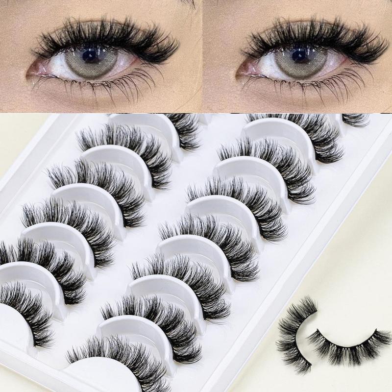 Fluffy False Eyelashes, 10 Pairs Natural Faux Lashes, Volumized False Eyelashes For Women And Girls Makeup Enhancement