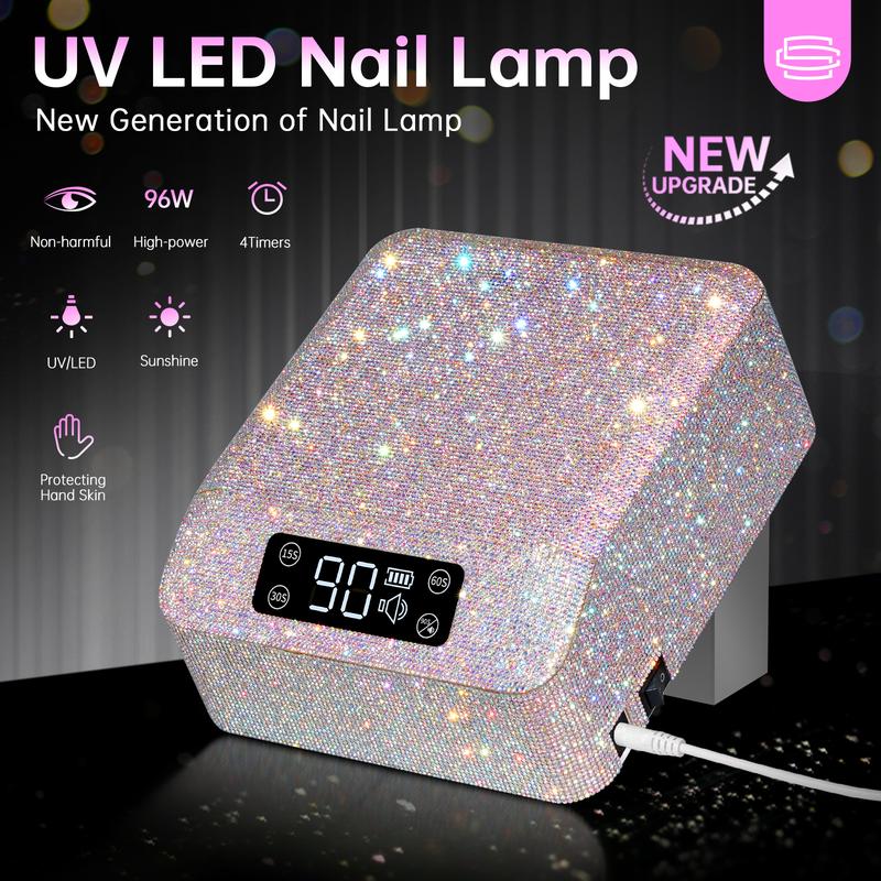 UV LED Nail Lamp 96W Nail Dryer Sparkly Gel Polish Light 4 Timer Setting Professional Quick Dry Curing Lamp with Display Auto Sensor for Salon & Home