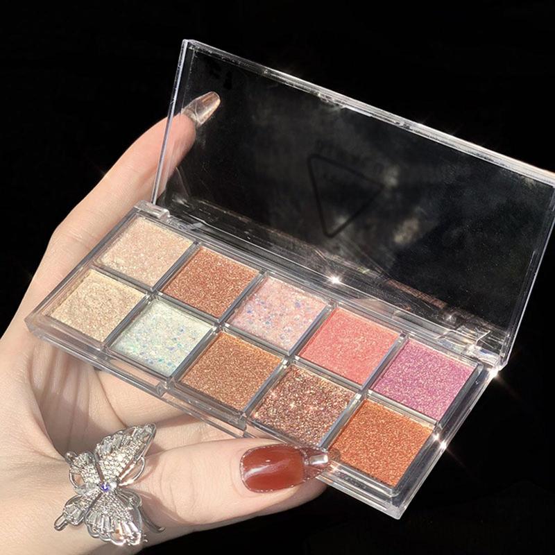 10 Color Glitter Eye Shadow Palette, Multicolor Sparkling Eye Cosmetic, Women's Eye Makeup Product For Daily & Party