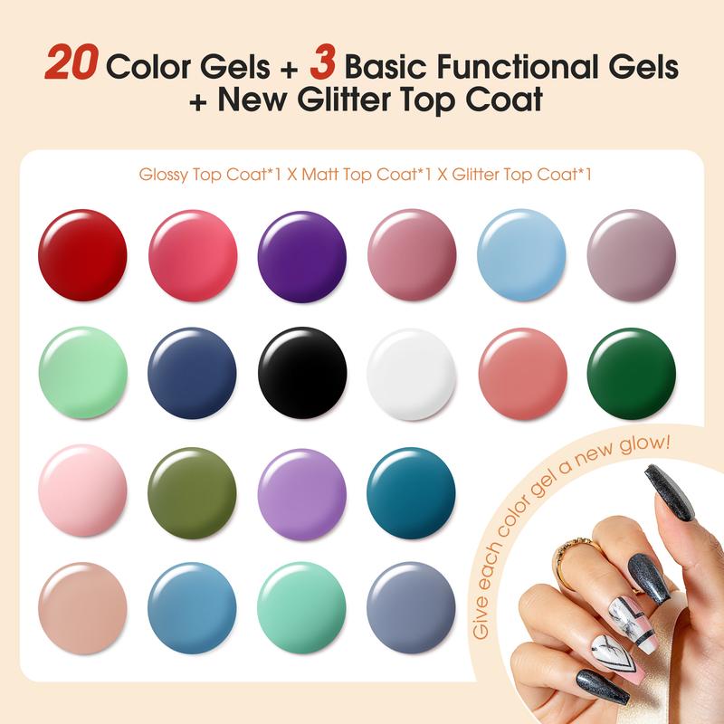 ROSALIND Gel Nail Polish Kit with U V Light, 20Colors Gel Polish Nail Kit Base and Matte Glossy Glitter Top Coat Manicure Tools Nail Gel Starter Kit