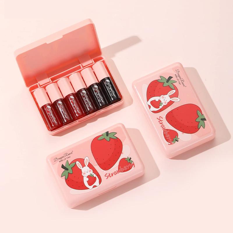 6 Colors Lip Tint Stain Mini Liquid Lipstick, Korean Lip Gloss Moisturizing Natural, Multi-Use Lip and Cheek Tint, Non-Stick Cup, Lightweight, High Pigment, Long-Lasting, Vivid Color for Valentine's Day Hydrating Makeup Matte Lip Stain Moisture Moisturize