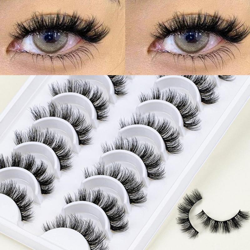 Fluffy False Eyelashes, 10 Pairs Natural Faux Lashes, Volumized False Eyelashes For Women And Girls Makeup Enhancement