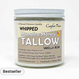 Manuka Honey & Vanilla Bean Whipped Tallow Cream with 850+MGO Manuka Honey, Whipped Tallow, Grass fed fat, Whole body moisturizer