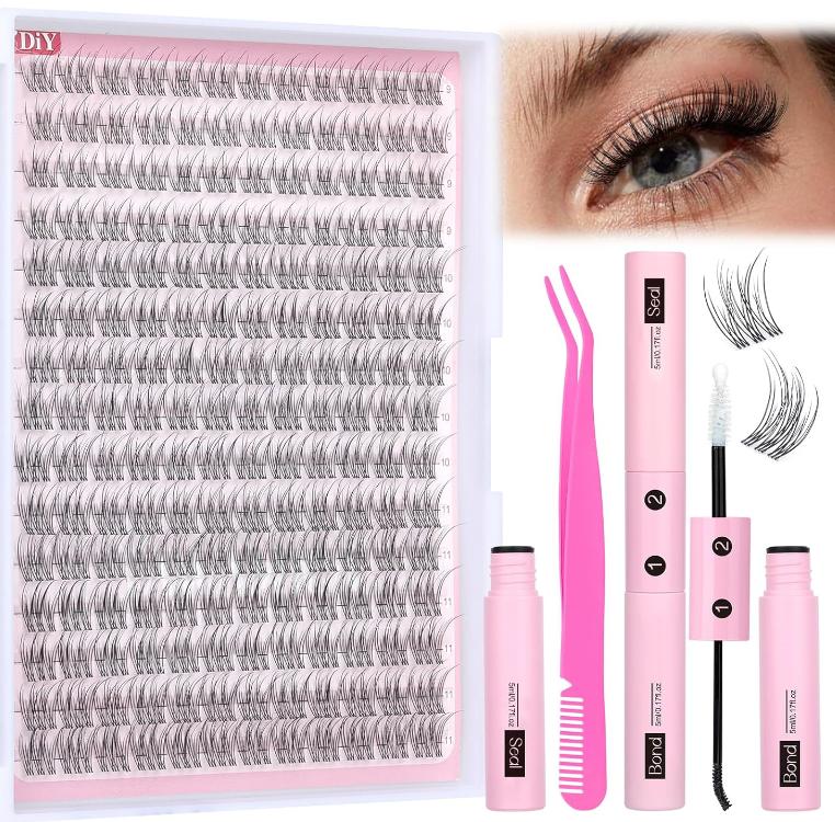 Natural Lash Extension Kit Wispy Eyelash Clusters 9-11mm Lash Cluster Kit with Lash Bond and Seal and Lash Applicator 180pcs Cluster Eyelash Extensions Kit for Beginners DIY at Home by Yawamcia