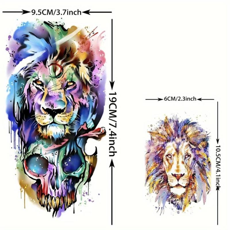 3D Watercolor Animals Skull Skeleton Pattern Temporary Tattoos Sticker for Arm, 54pcs set Long Lasting Colorful Tattoo Stickers for Women Men Adults Body Decor