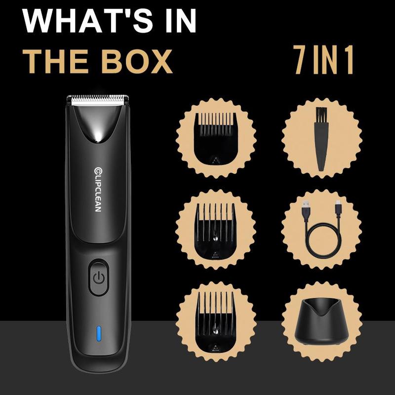 Electric Hair Trimmer, 1 Box Waterproof Body Hair Trimmer with Limiting Comb & Charging Base & Brush, Professional Hair Trimmer for Men