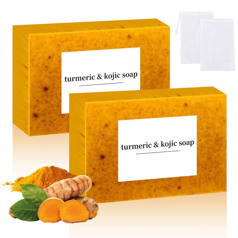 Turmeric & Kojic Acid Brightening Soap, Dark Spot Remover, Lemon Kojic Acid Soapfor Face Body, Body Care Body Wash Moisturizing Gentle Soap Set with Soap Saving Bag