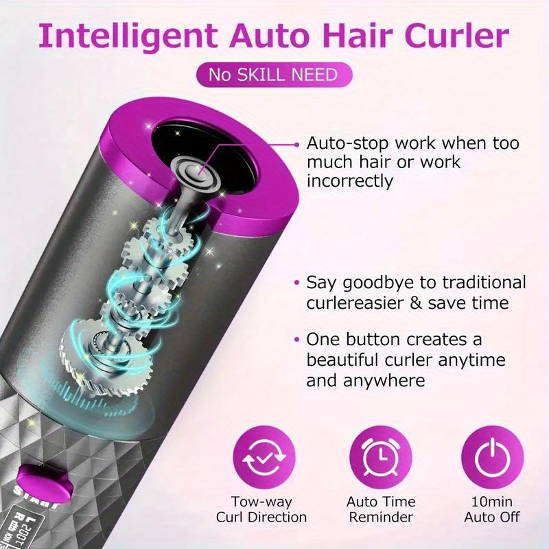 5000mAh LED Cordless Automatic Hair Curler With Ceramic Rotating Barrel, 6 Temperature And Timer Settings, Portable And Rechargeable, Fast Heating Iron For Effortless Styling And Auto Shut-Off Adjustable Comfort