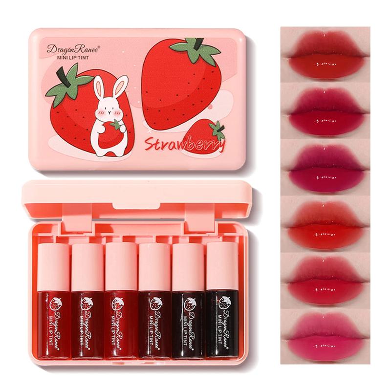 6 Colors Lip Tint Stain Mini Liquid Lipstick, Korean Lip Gloss Moisturizing Natural, Multi-Use Lip and Cheek Tint, Non-Stick Cup, Lightweight, High Pigment, Long-Lasting, Vivid Color for Valentine's Day Hydrating Makeup Matte Lip Stain Moisture Moisturize