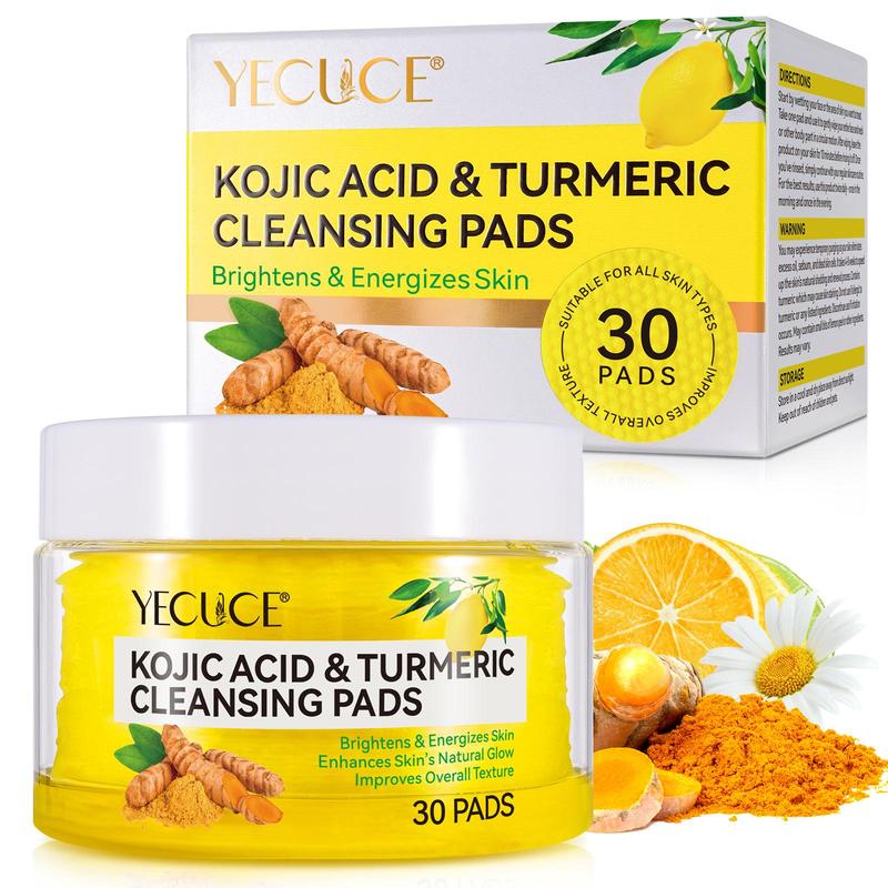 Kojic Acid & Turmeric Cleansing Pads, 2 Boxes Natural Ingredients Skin-friendly Plant-based Cleansing Pads, Skin Care Products for Women & Men