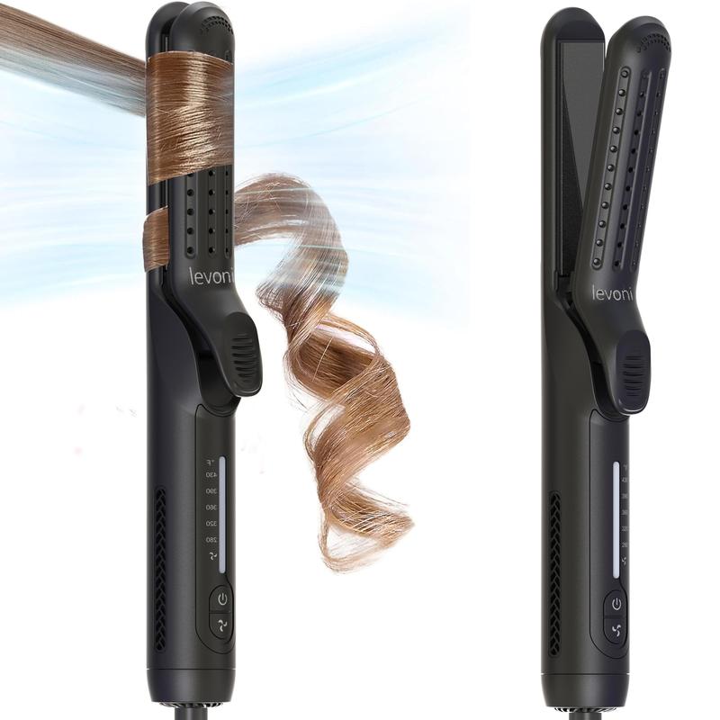 2-in-1 straightener and curler, anti scald curling iron 1.25 inches, 360 ° air conditioning, 5-speed temperature and dual voltage, suitable for long and short curlers