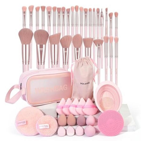 Makeup Tool Set, 49pcs set Makeup Tools with Storage Bag, Soft Makeup Brushes, Beauty Sponges, Powder Puffs, Face Wash Puffs, Brush Cleaner Mat & Makeup Bag, Multifunctional Makeup Tool Kit, Fall Gift, Fall Sets