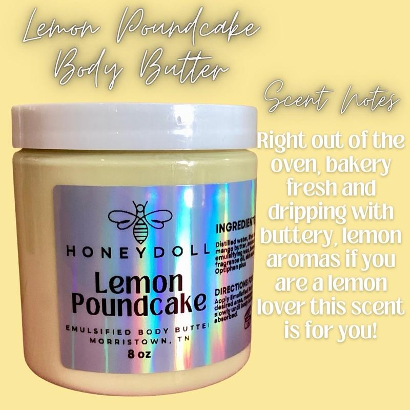 Lemon Poundcake Emulsified Body Butter - Deeply Moisturizes and Leaves Skin Smooth and Silky - Body Care