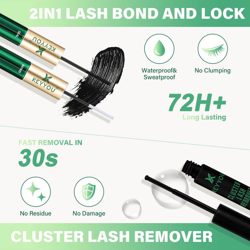 KEYYOU DIY Lash Clusters Kit Y01 Y02 40D Eyelash Extension Waterproof Long-Lasting Lash Extension Kit  Easy to Use for Beginners Free Gift Pre-Bond 01