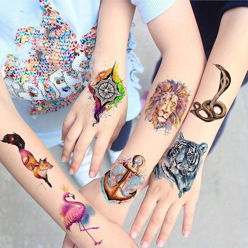 3D Watercolor Animals Skull Skeleton Pattern Temporary Tattoos Sticker for Arm, 54pcs set Long Lasting Colorful Tattoo Stickers for Women Men Adults Body Decor