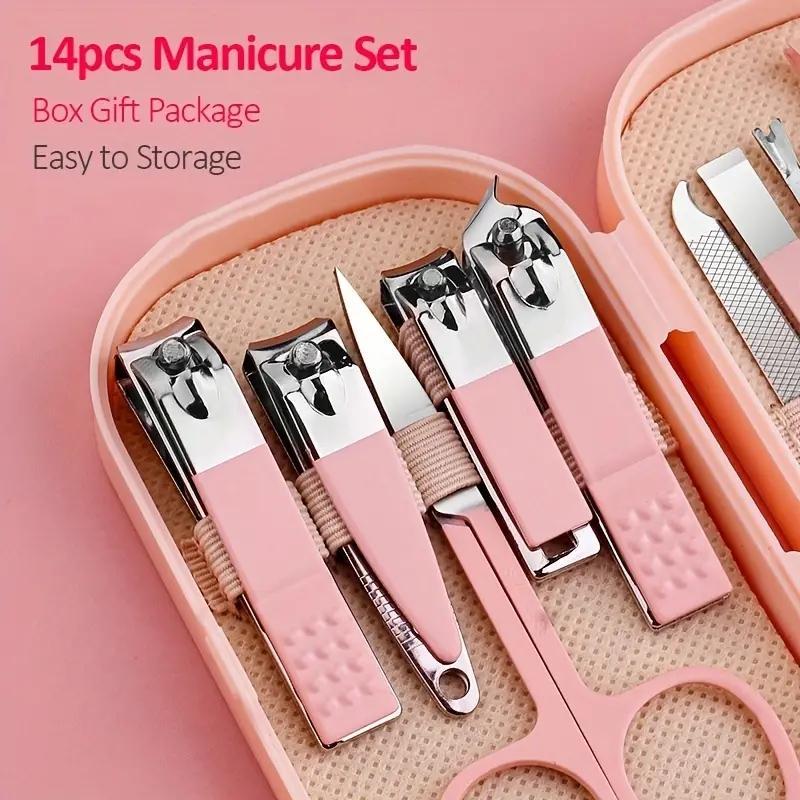 Stainless Steel Nail Clipper Set with Storage Case, 14pcs set Portable Nail Care Tool Set, Professional Manicure & Pedicure Tool for Home & Travel