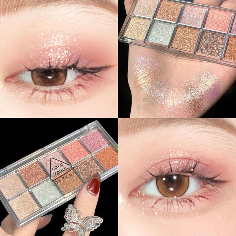 10 Color Glitter Eye Shadow Palette, Multicolor Sparkling Eye Cosmetic, Women's Eye Makeup Product For Daily & Party