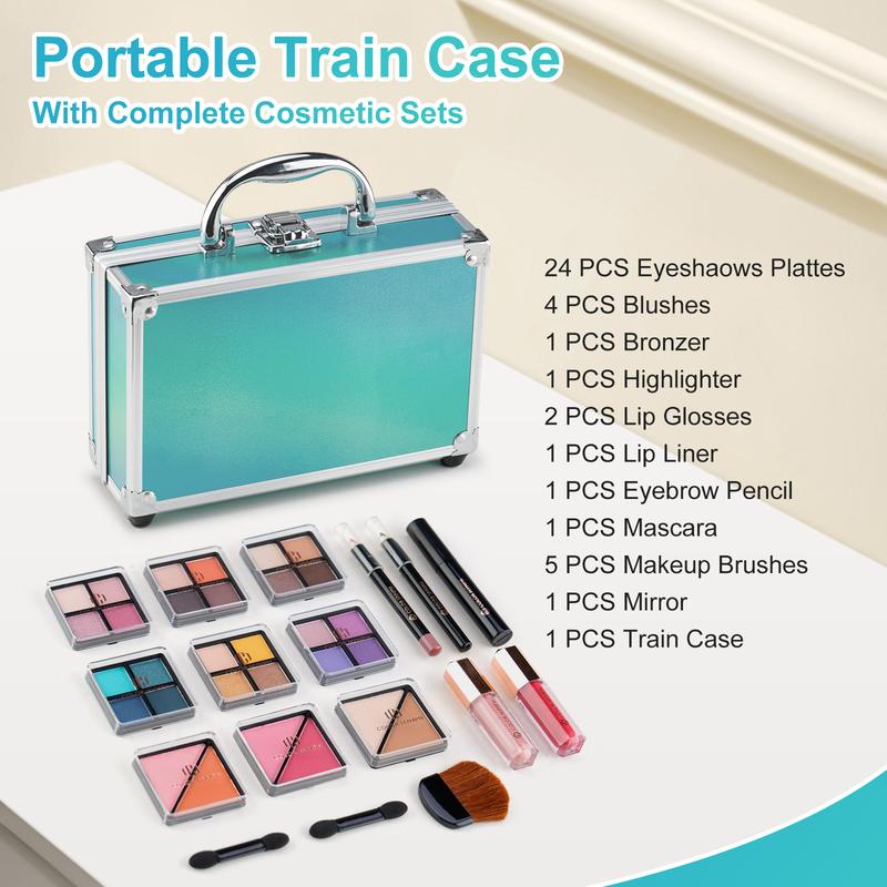 Color Nymph Beginner Makeup Kit for Teens - Complete Set with Train Case, Eyeshadow Palette, Blushes, Bronzer, Highlighter, Lipstick, Brushes, and Mirror Cosmetic makeup set teen makeup